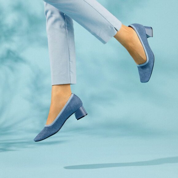 Vivaia Melody Square-Toe Chunky Heels in Denim Blue Size 9 - Picture 2 of 10